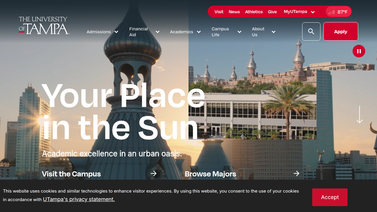 Screenshot of the University of Tampa's official website, a hub for STEM students exploring concepts like precision and accuracy.