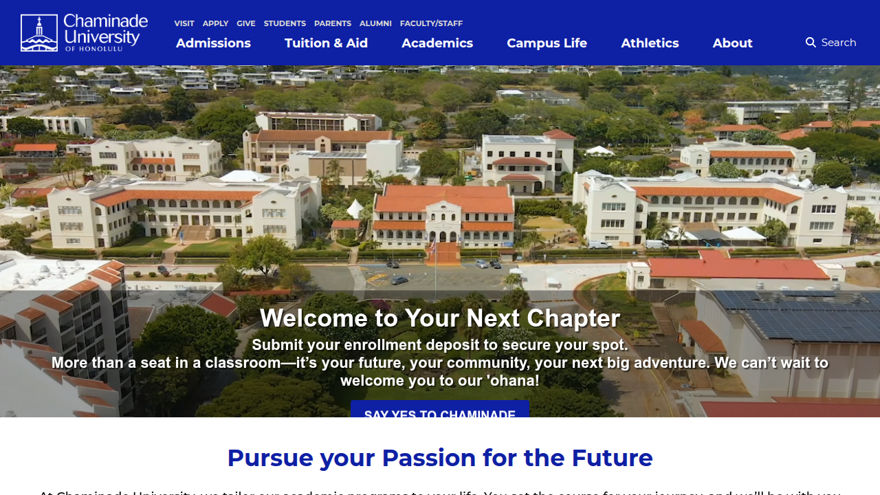 Homepage of Chaminade University, a private Catholic school offering BSN and MSN programs.