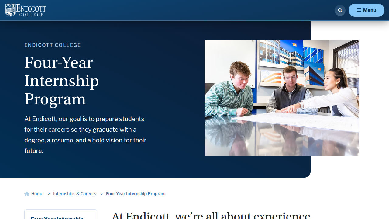 Understand the structured four-year internship program that integrates real-world experience into every Endicott College degree.