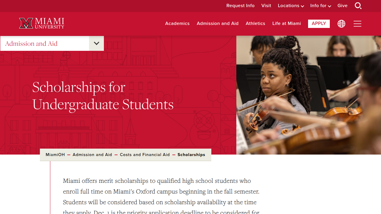 Find detailed information on various scholarships offered by Miami University for both residents and non-residents.