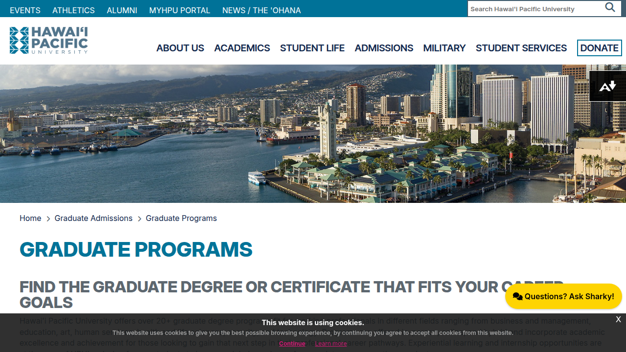 Explore the comprehensive list of graduate degree programs available at Hawaii Pacific University.