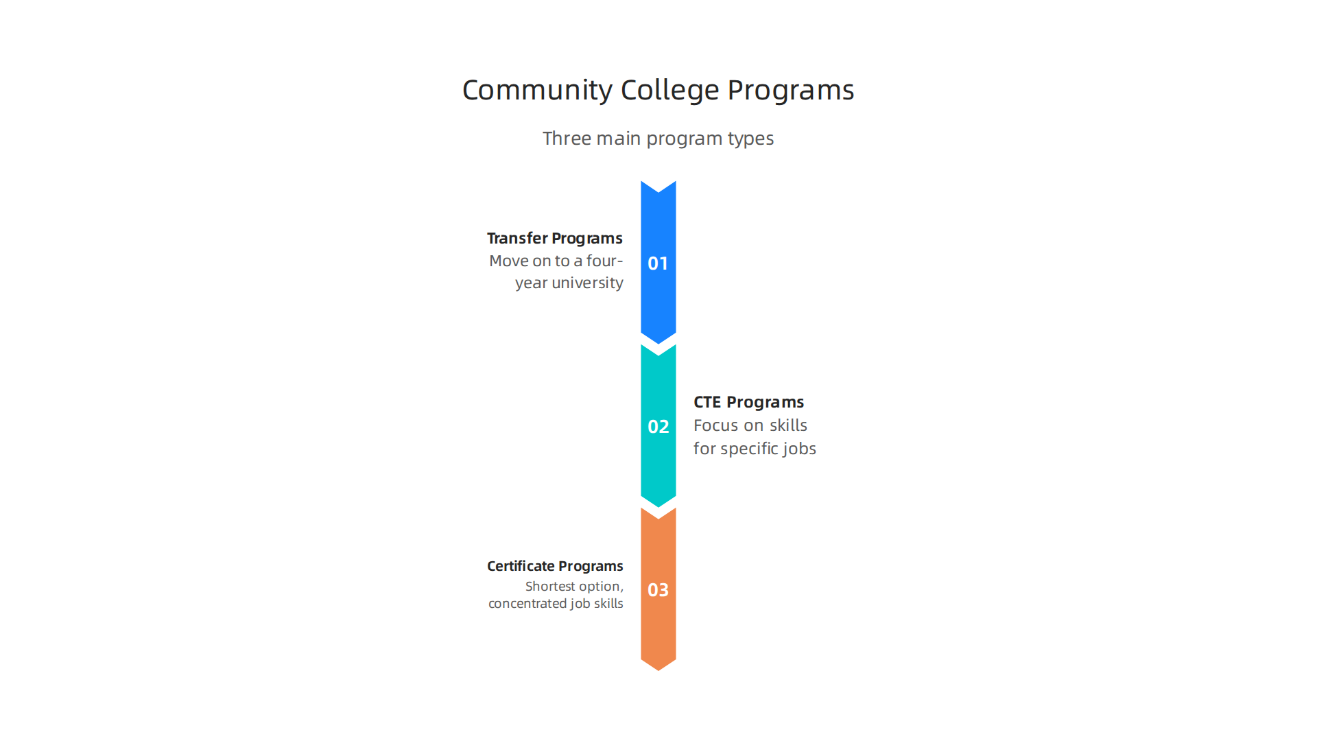 Explore the three main types of academic programs offered at community colleges, each designed to meet different student goals.