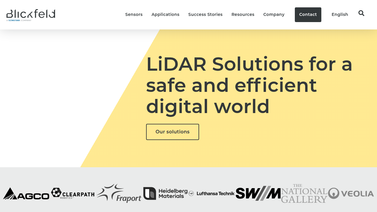Homepage of Blickfeld, a company specializing in lidar technology and specifications.