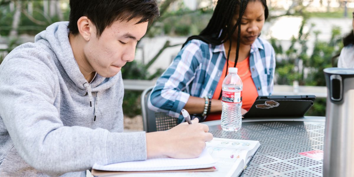 College students working together on a project, demonstrating practical application of their academic skills.