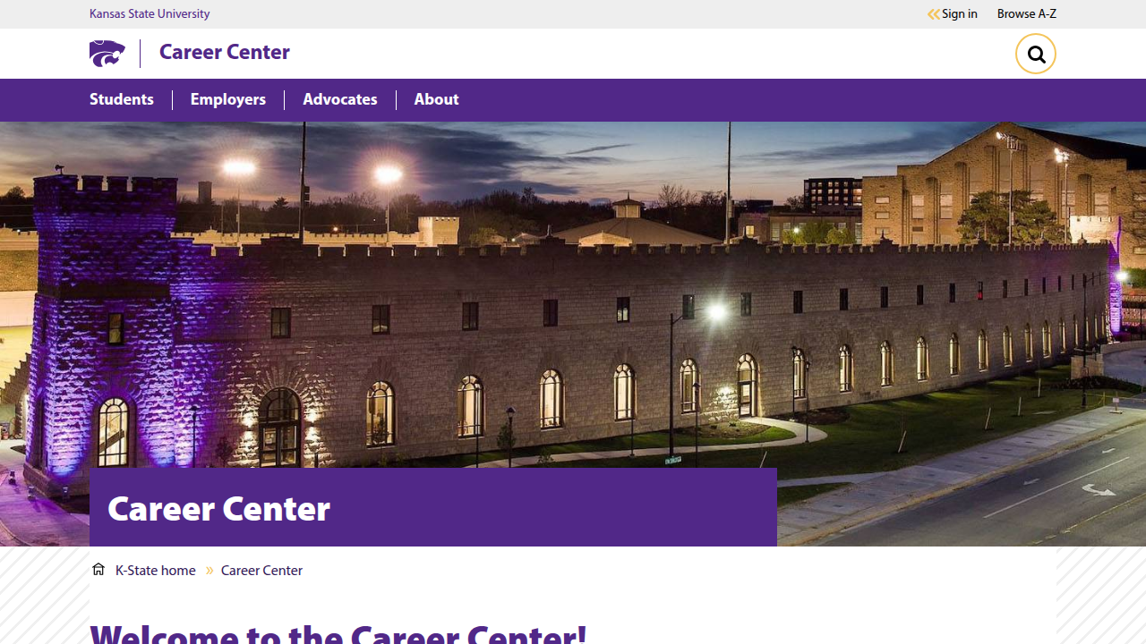The Kansas State University Career Center's official website, highlighting resources for students.