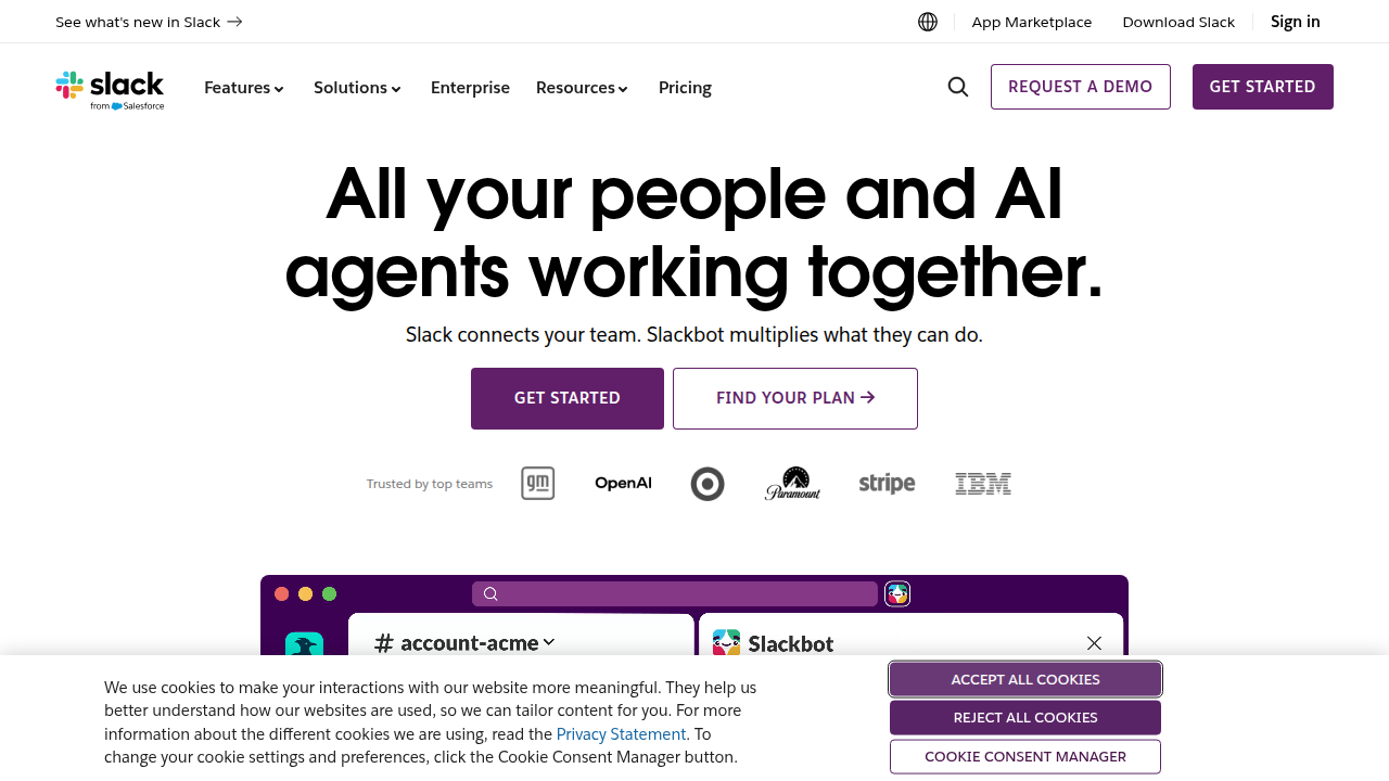 The Slack platform serves as a central hub for team collaboration, streamlining communication and organizing work.