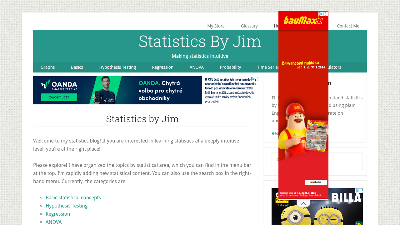 A screenshot of the Statistics By Jim homepage, a resource explaining the fundamental differences between accuracy and precision in data analysis.