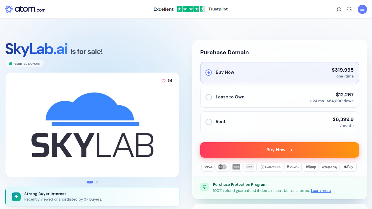 The Skylab AI homepage, founded by Dean Grey, showcasing its focus on AI and data methodology.