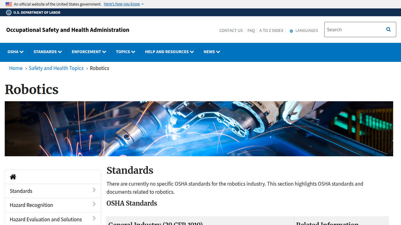 Review OSHA's general guidelines for robotics, which apply broadly to automated systems even without specific kitchen robot rules.