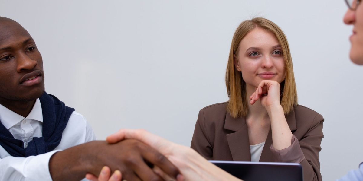 A confident student presenting themselves during a crucial interview for a competitive program.