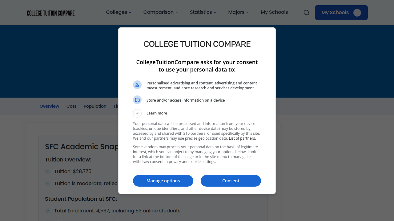 A screenshot of St. Francis College's profile on CollegeTuitionCompare, highlighting key data like enrollment and programs offered.