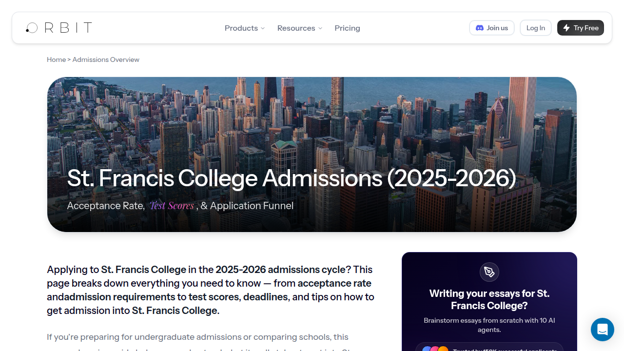 Details on St. Francis College's admission statistics, including acceptance rates, found on FindMyOrbit.