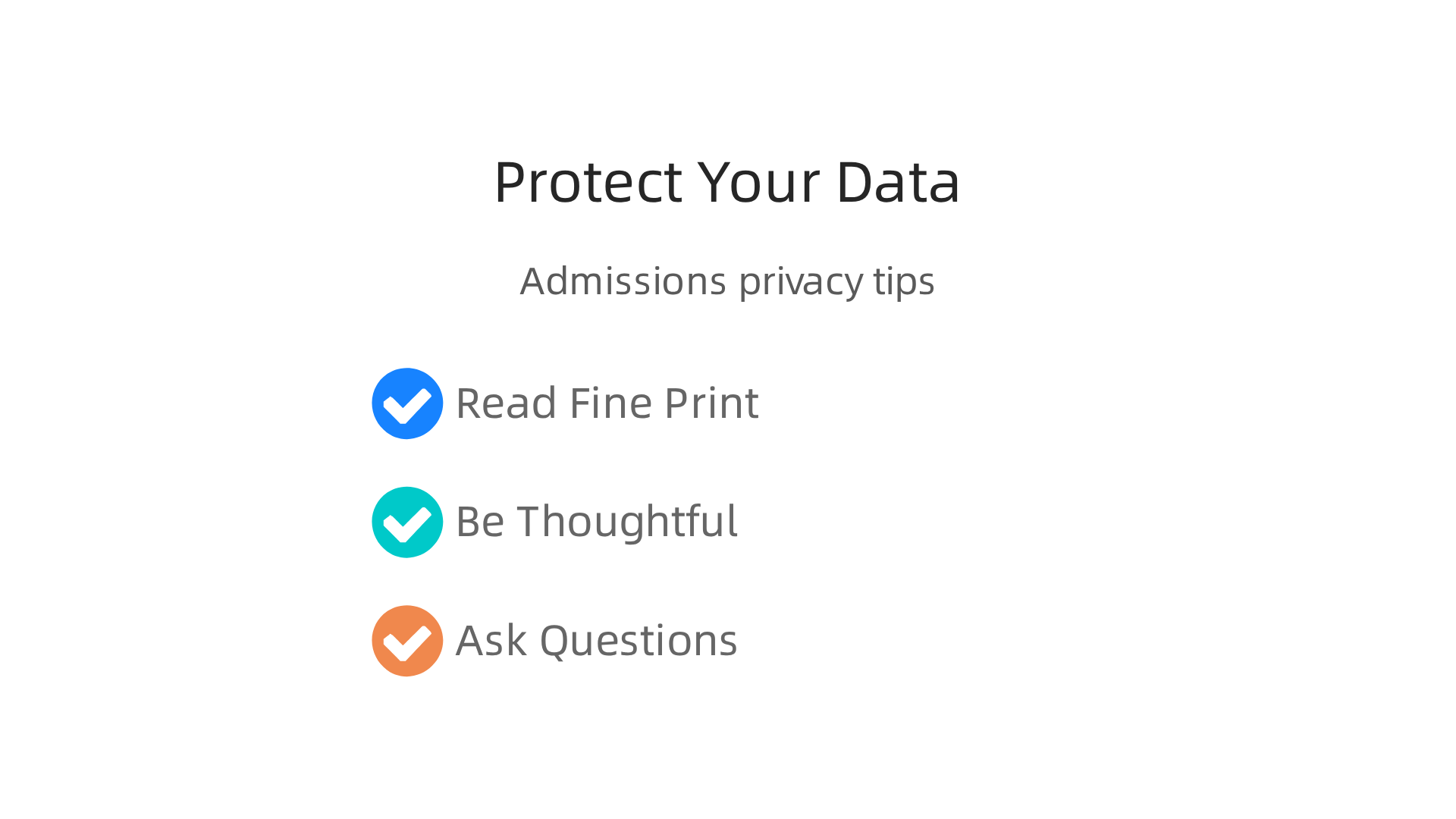 An infographic detailing actionable steps for students to protect their personal data during the college admissions process.